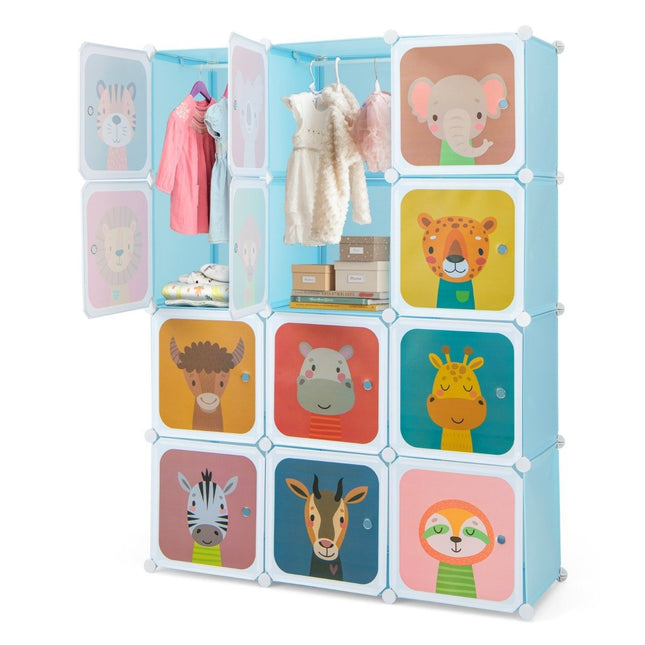Kinderkleiderschrank mit 12 Würfeln, Blau, Kunststoff