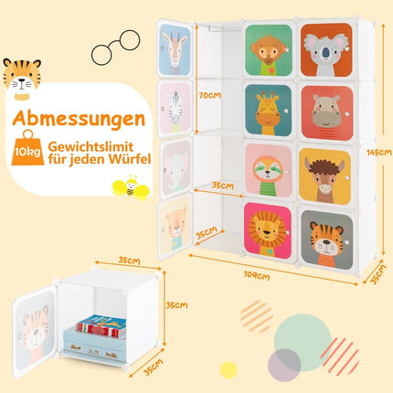 Kinderkleiderschrank mit 12 Würfeln, Weiß, Kunststoff