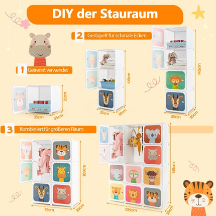 Kinderkleiderschrank mit 12 Würfeln, Weiß, Kunststoff