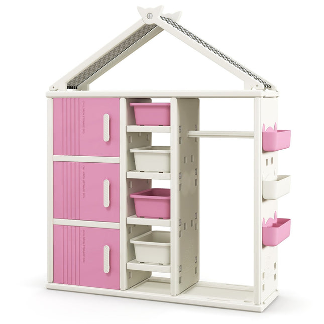 Kinderkleiderschrank mit Kleiderstange und Ablagen, Rosa