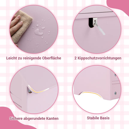 Dětská šatní skříň se zrcadlem, růžová/bílá, se stříškou