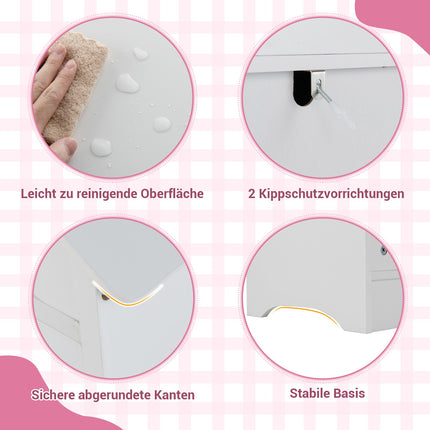 Kinderkleiderschrank mit Spiegel, Dachdesign, Pink/Weiß