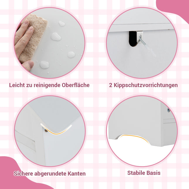 Kinderkleiderschrank mit Spiegel, Dachdesign, Pink/Weiß