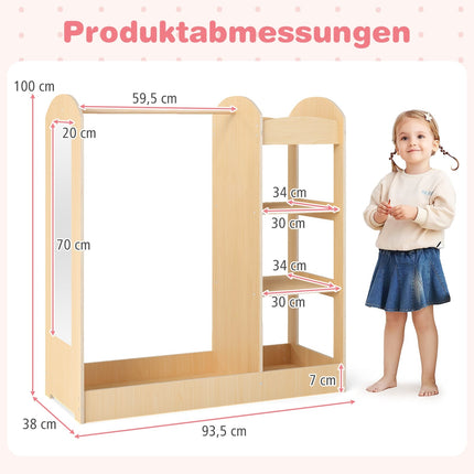 Dětská šatní skříň se zrcadlem, masivní dřevo, 100 cm
