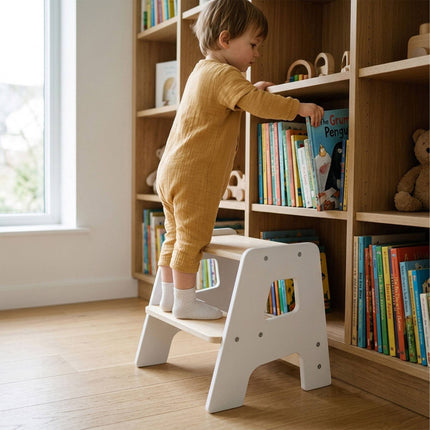 Children's White Wooden Step Stool – 2 Steps, Non-Slip