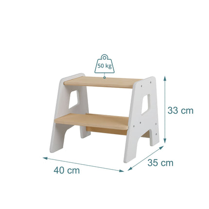 Children's White Wooden Step Stool – 2 Steps, Non-Slip