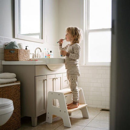 Children's White Wooden Step Stool – 2 Steps, Non-Slip