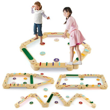 Kinder-Holz-Balancierbalken-Set mit 6 Steinen