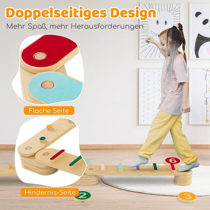 Kinder-Holz-Balancierbalken-Set mit 6 Steinen
