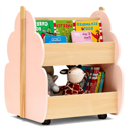 Kinder Bücherregal aus Holz mit Rollen, 2-stufig, Rosa