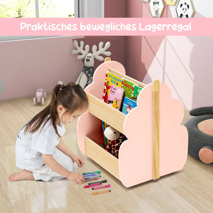 Kinder Bücherregal aus Holz mit Rollen, 2-stufig, Rosa