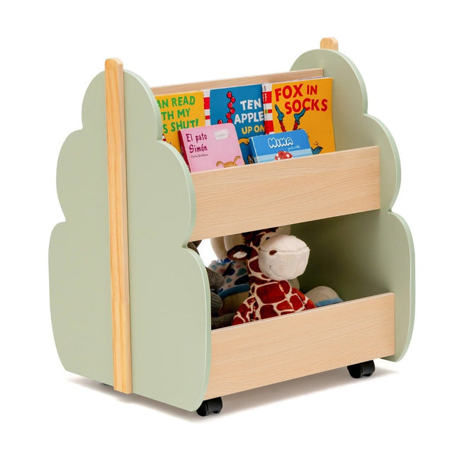 Kinder-Bücherregal aus Holz mit Rollen – 2 Ebenen, Grün