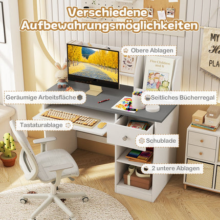 Kinderschreibtisch aus Holz mit Regalen und Tastaturauszug