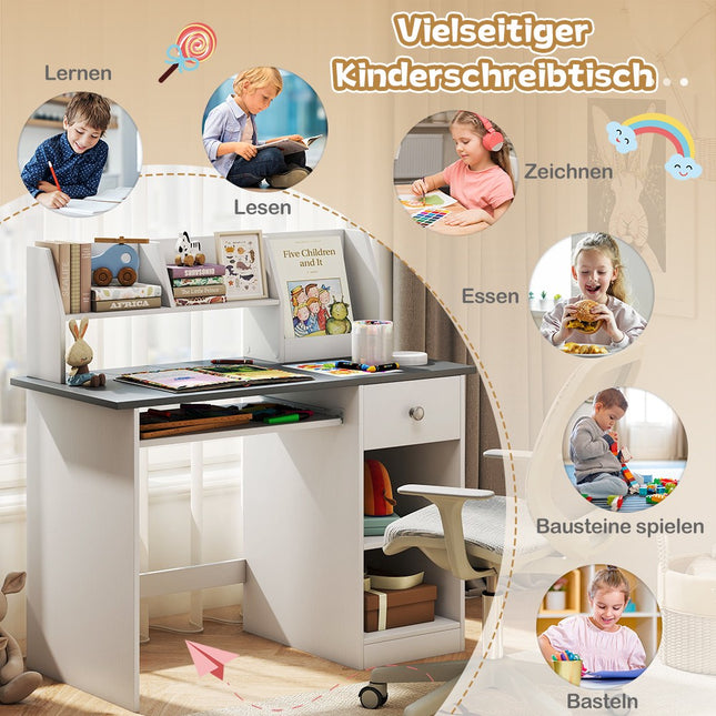 Kinderschreibtisch aus Holz mit Regalen und Tastaturauszug