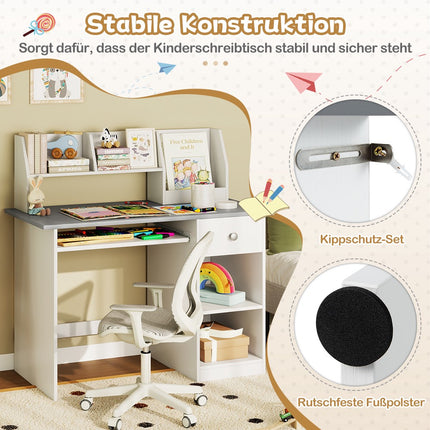 Kinderschreibtisch aus Holz mit Regalen und Tastaturauszug