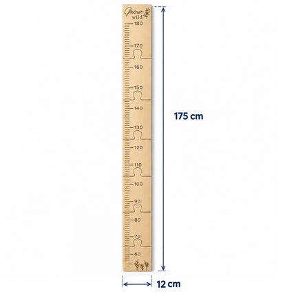 Children's Wooden Height Chart 50 to 180 cm, Puzzle Pieces, Pine, Natural