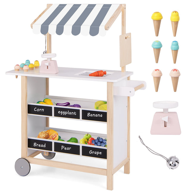 Children's Wooden Ice Cream Cart with 6 Toys & Shelves