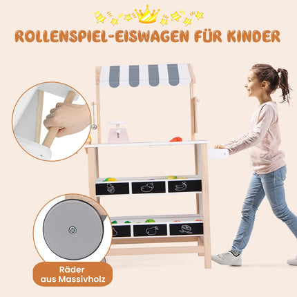 Eiswagen aus Holz für Kinder mit 6 Spielzeugen und Regalen