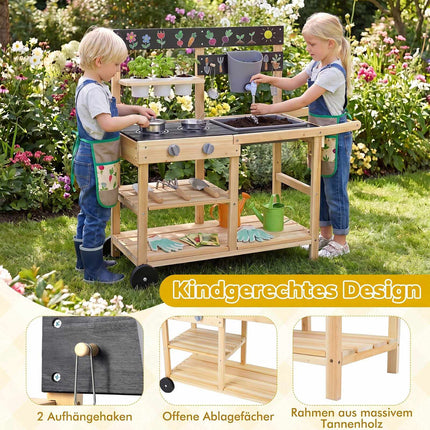 Children's Wooden Mud Kitchen with Wheels and Accessories