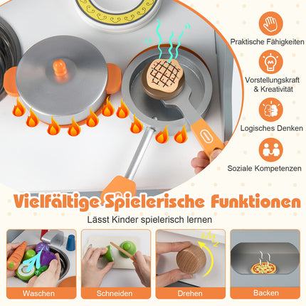 Kinder Spielküche aus Holz mit Zubehör, Grau