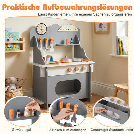 Kinder Spielküche aus Holz mit Zubehör, Grau