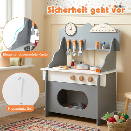 Kinder Spielküche aus Holz mit Zubehör, Grau