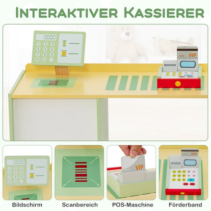 Houten kinderspeelwinkel met zijbalie, groen, 89x57x80 cm