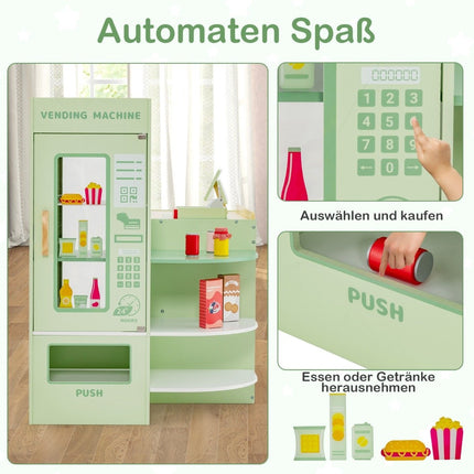 Houten kinderspeelwinkel met zijbalie, groen, 89x57x80 cm
