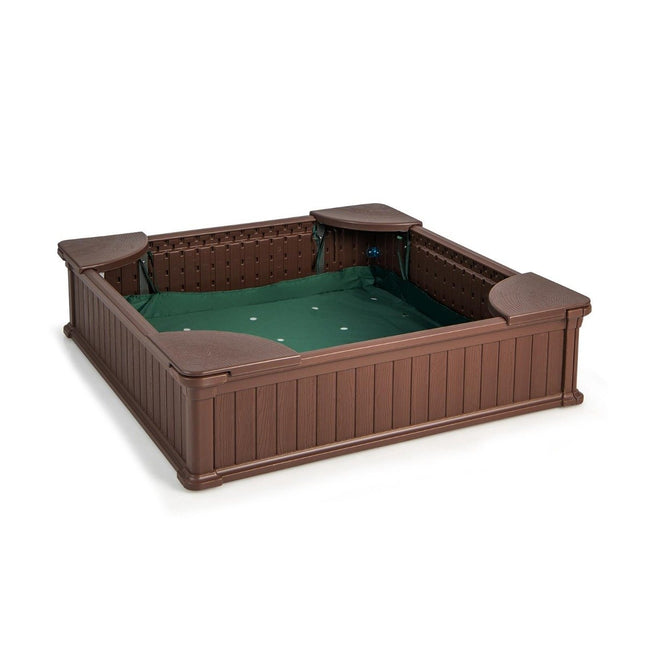 Kinderholzsandkasten mit Abdeckung und Sitzen