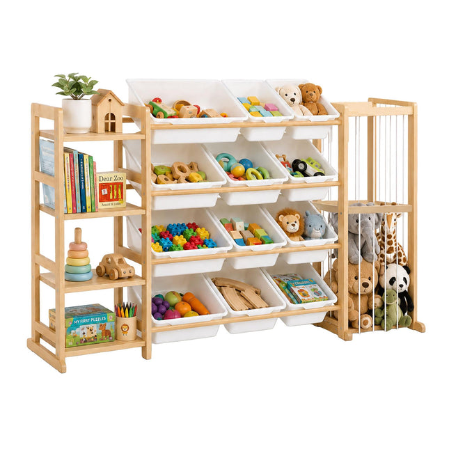 Children's Wooden Shelf with 12 Removable Boxes