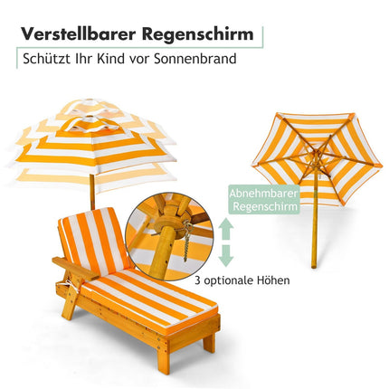 Kinder Sonnenliege aus Holz mit verstellbarem Sonnendach