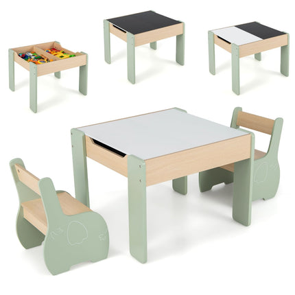 Children's Wooden Table Set with Chalkboard & Storage