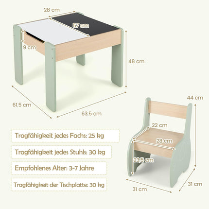 Children's Wooden Table Set with Chalkboard & Storage