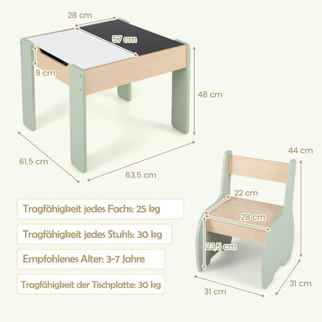 Kinder Holztisch-Set mit Kreidetafel & Stauraum