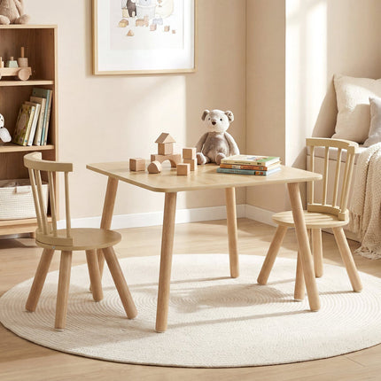 Kinder Holztisch und 2 Stühle-Set mit Spindellehne