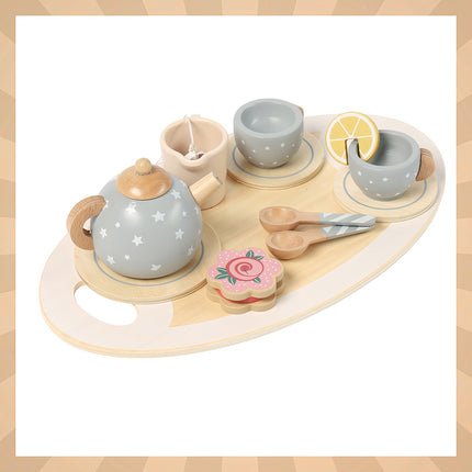 Tee-Set aus Holz für Kinder mit Zubehör - Grau