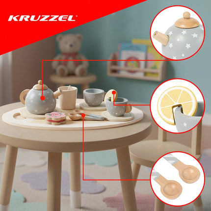 Tee-Set aus Holz für Kinder mit Zubehör - Grau