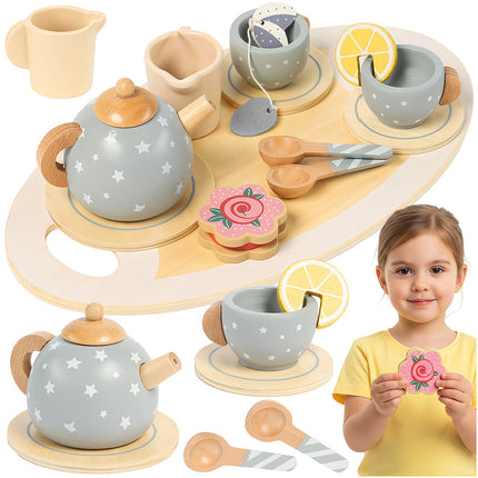 Tee-Set aus Holz für Kinder mit Zubehör - Grau