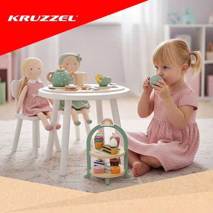 Kinder-Teeservice aus Holz mit Tortenständer, 15 Teile