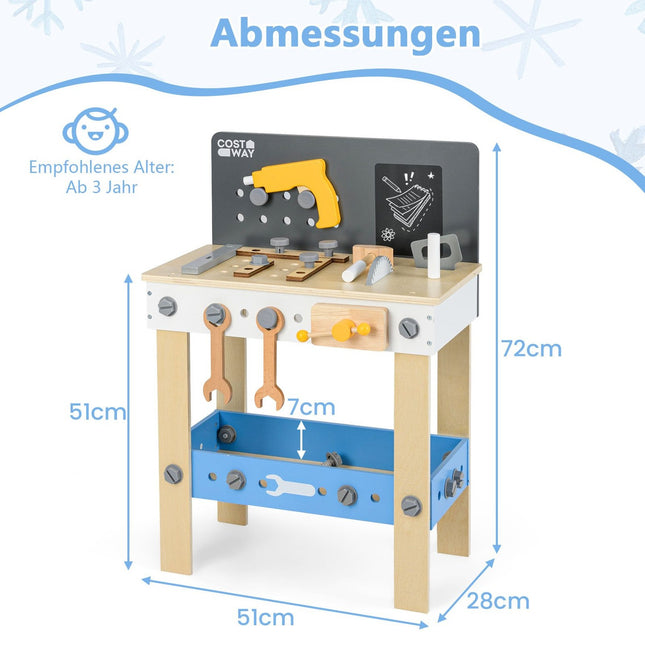Kinder Werkbank Spielset aus Holz mit Kreidetafel