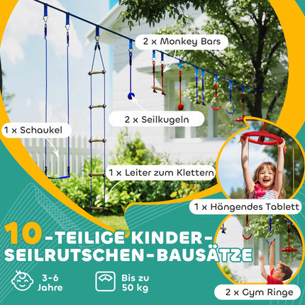Children's Zipline Kit, 50kg Capacity, Ages 3-6, Blue