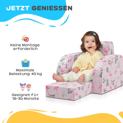 Kindersofa mit Flamingo-Muster, klappbar und zusammenfaltbar