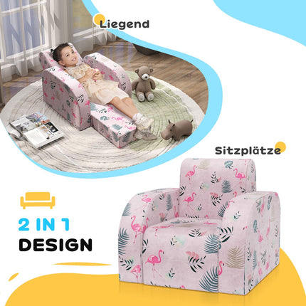 Kindersofa mit Flamingo-Muster, klappbar und zusammenfaltbar