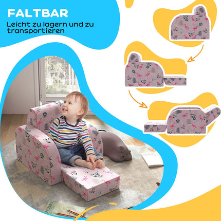 Kindersofa mit Flamingo-Muster, klappbar und zusammenfaltbar