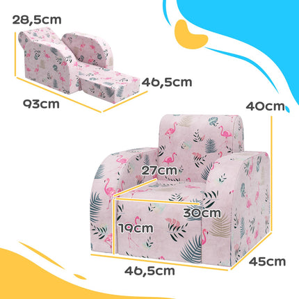 Kindersofa mit Flamingo-Muster, klappbar und zusammenfaltbar