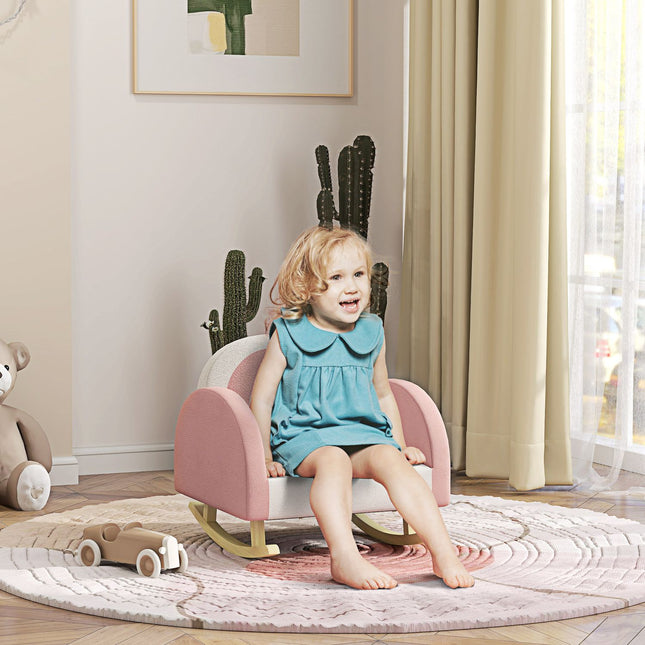 Children's rocking chair, velvet, pink, crown and rainbow decor