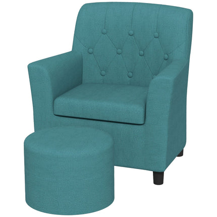 Kindersessel und Sofa mit Fußhocker, blaues Leinen
