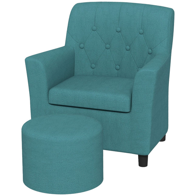 Kindersessel und Sofa mit Fußhocker, blaues Leinen