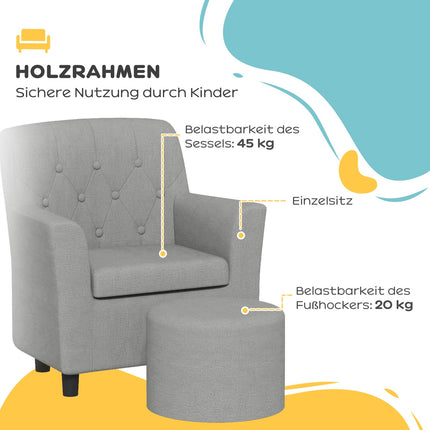 Kindersessel-Sofa-Set Grau, Eukalyptus, Leinen-Optik
