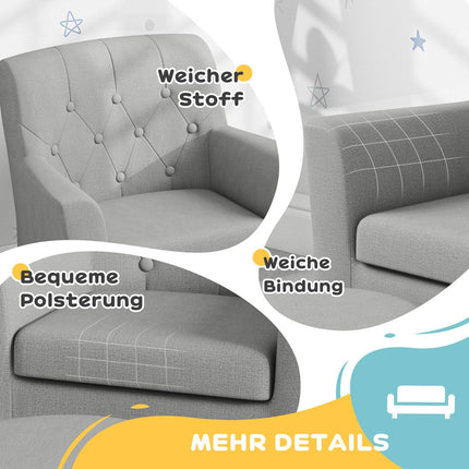 Kindersessel-Sofa-Set Grau, Eukalyptus, Leinen-Optik